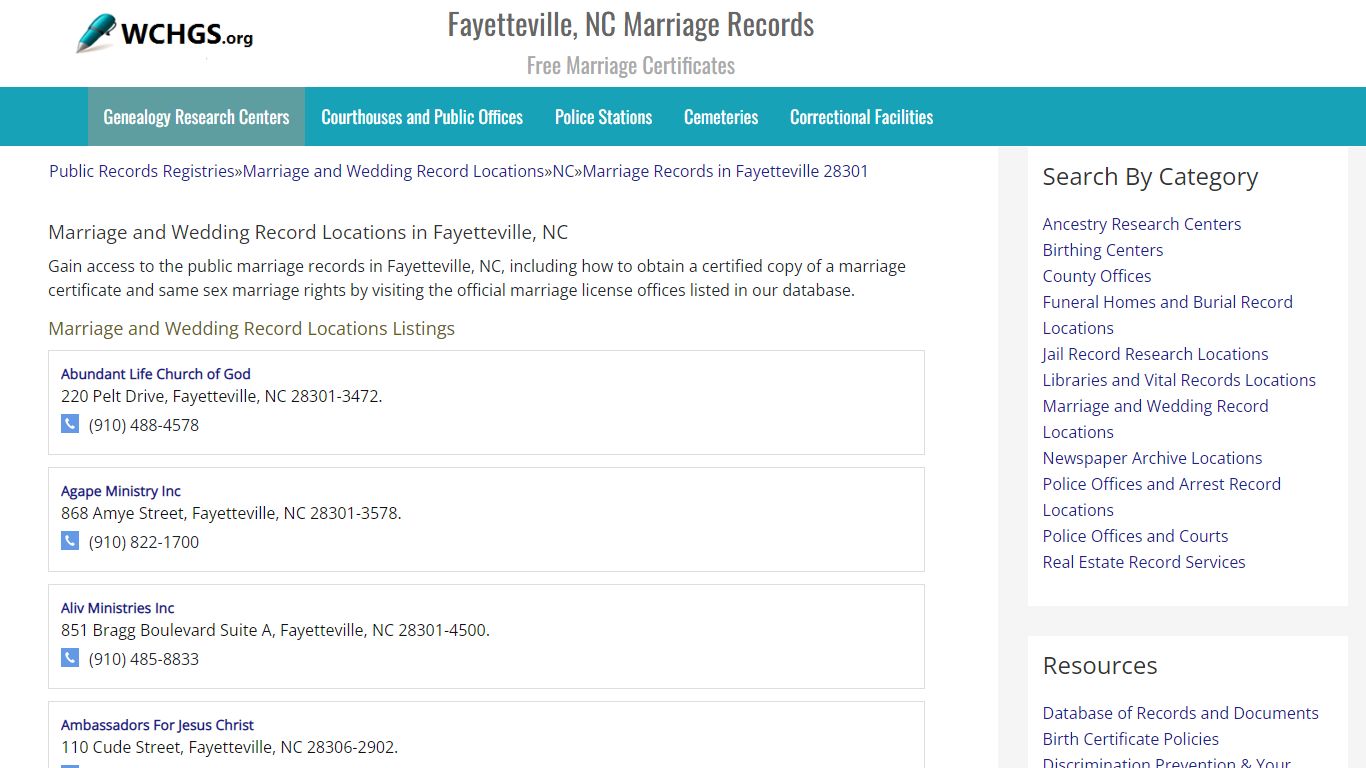 Fayetteville, NC Marriage Records - Free Marriage Certificates